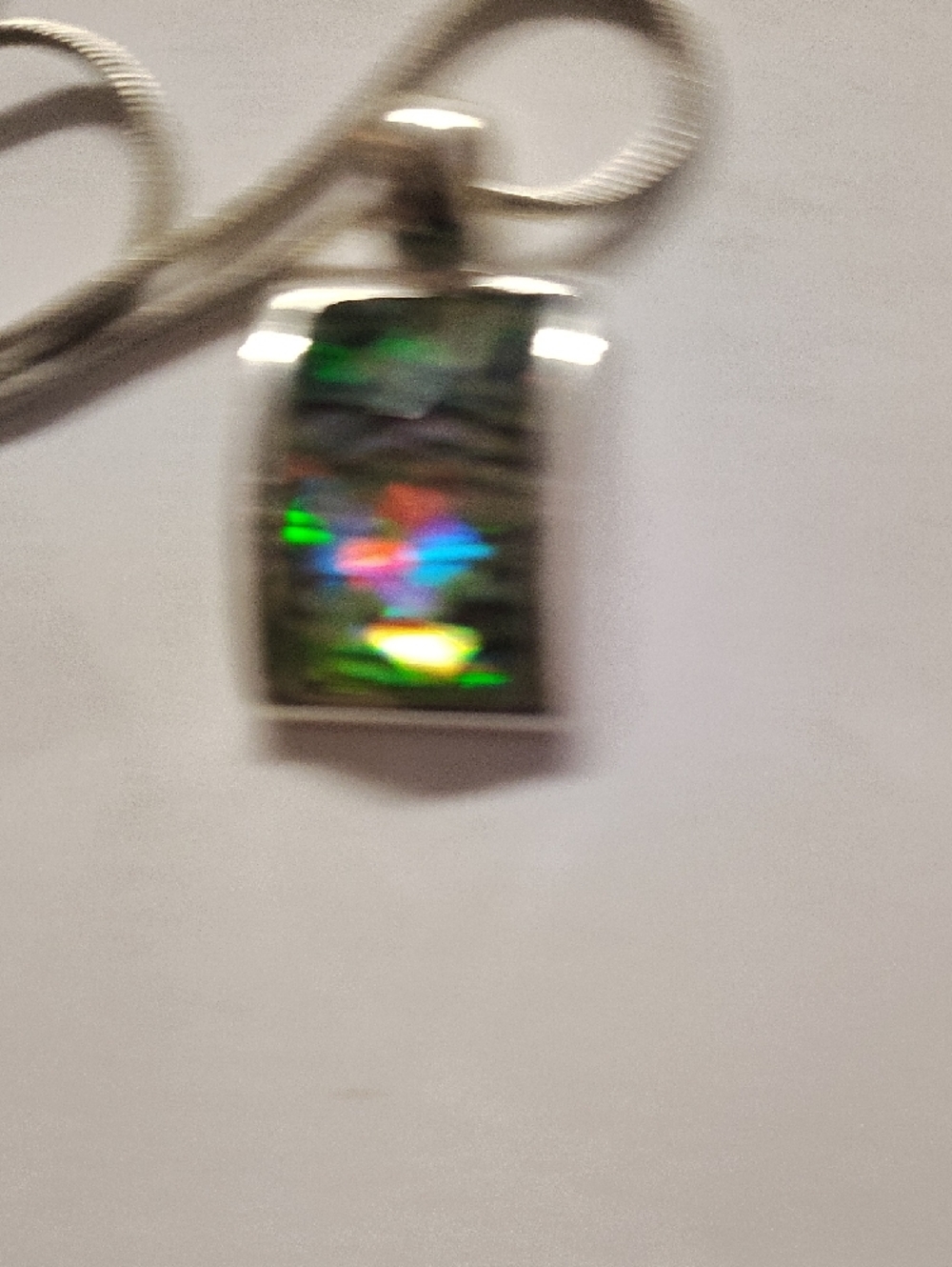 Silver Rectangular Iridescent Abalone Pendant Necklace - Unbranded - Picture 2 of 3